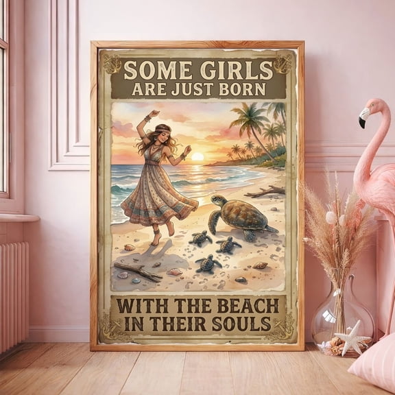 20"x30" Beach Soul Sea Turtle Unframed Canvas Wall Art, Beach Quote, Coastal Sunset Decor for Home