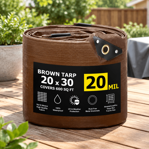 20'x30' Brown 20mil Heavy Duty Waterproof UV Protection Polyethylene Tarp