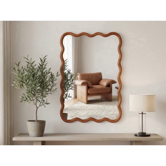 20"x30" Wavy Rectangle Solid Wood Frame Decorative Mirror,For Bedroom, Bathroom, Living Room, Entryway