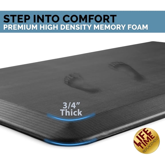 20"x32" Black 3/4" Thick Anti-Fatigue Floor Mat - Non-Slip Stain Resistant Durable, Kitchen & Standing Desk Mat for Home & Office