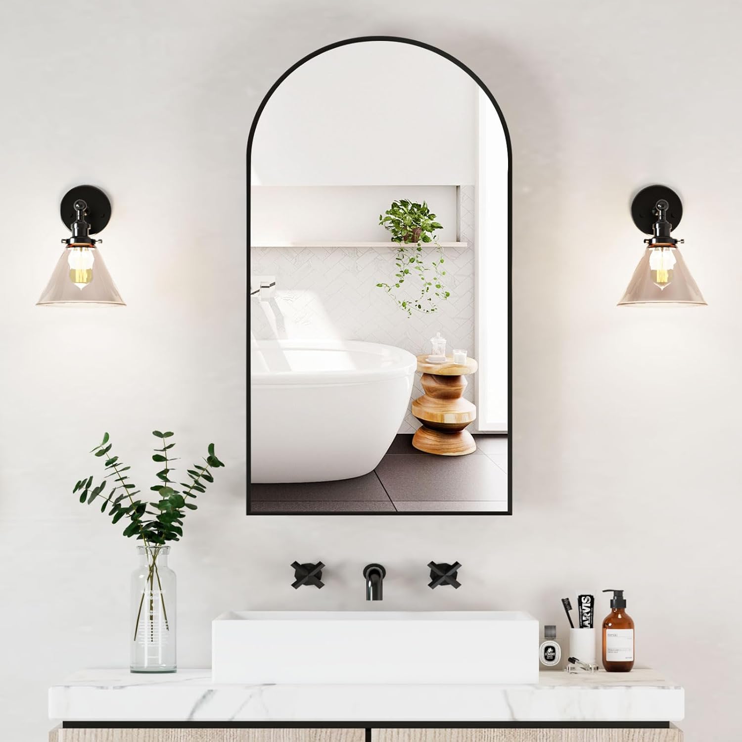 20 x36 Black Arched Medicine Cabinet with Mirror, Wall Mounted Only ...