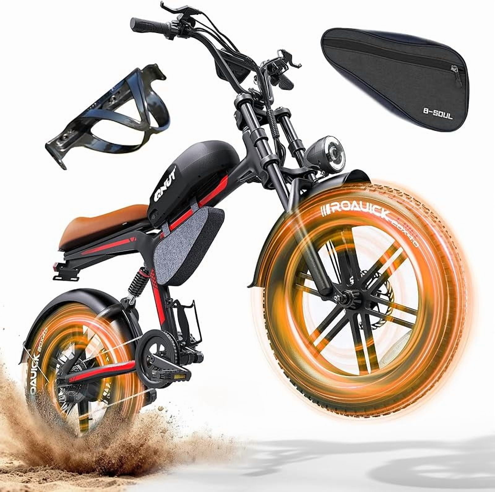 20" x4.0 Retro Tires 1500W(Peak) QNUT Retro Electric Fat Dirt Bike - 28MPH Mountain Cruiser, 48V 18Ah Battery for 60-90 Miles Range, 7-Speed Gear, All-Terrain Ebike ​