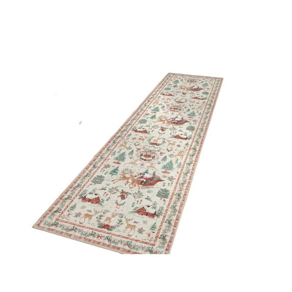 20"x47" Christmas Runner Rug for Hallways, Non-Slip Holiday Floor Mat for Kitchen and Bathroom Decor E