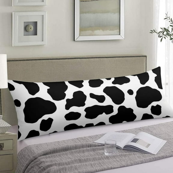 20"x54" Black and White Cow Print Body Pillow Cover with Zipper, Polyester, Decorative Soft Large Pillow Case Protector for Bedding, Couch, Sofa, Home Gift