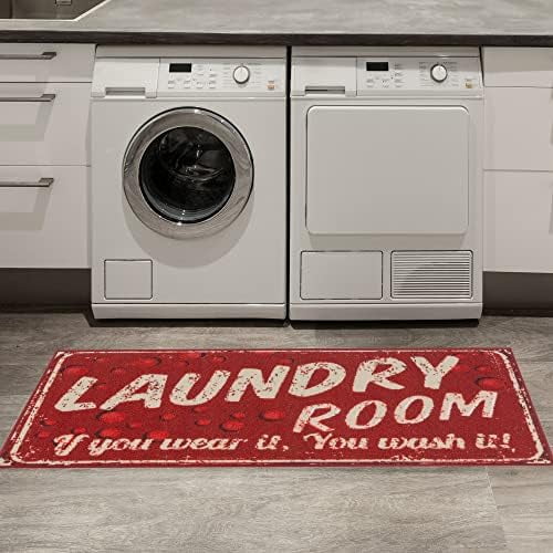 20"x59" Laundry Room Rug - Non-Slip, Stain-Resistant & Easy Clean Runner for Laundry, Mudroom, Entryway & Bathroom (Red Bubbles)