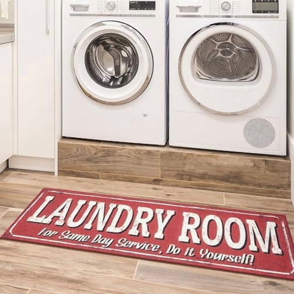 20"x59" Laundry Room Rug - Non-Slip, Stain-Resistant & Easy Clean Runner for Laundry, Mudroom, Entryway & Bathroom (Red)