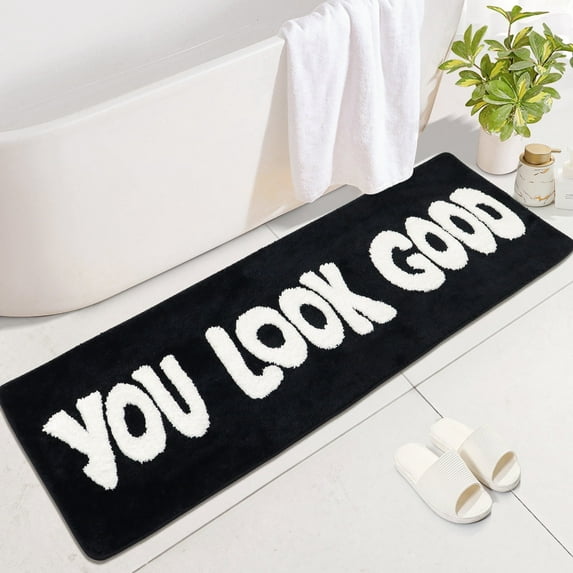20"x60" "You Look Good" Bath Mat - Non-Slip Long Runner Rug - Soft and Absorbent Chic Bathroom Decor for Bathtub, , Laundry Room,Bedroom, and Shower-Black