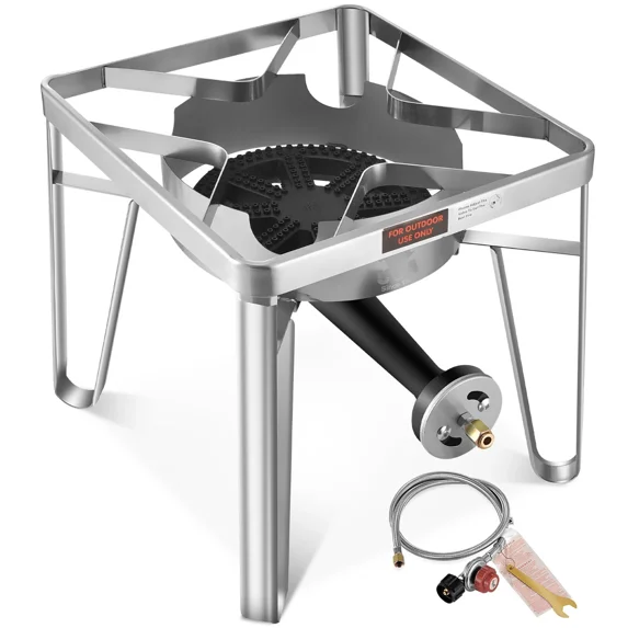 200,000BTU Propane Burner Stainless Steel Single Burner Propane Stove Gas Cooker,Heavy-Duty Outdoor Cooker for Turkey Fry,Crawfish Boil,Homebrewing,and More!