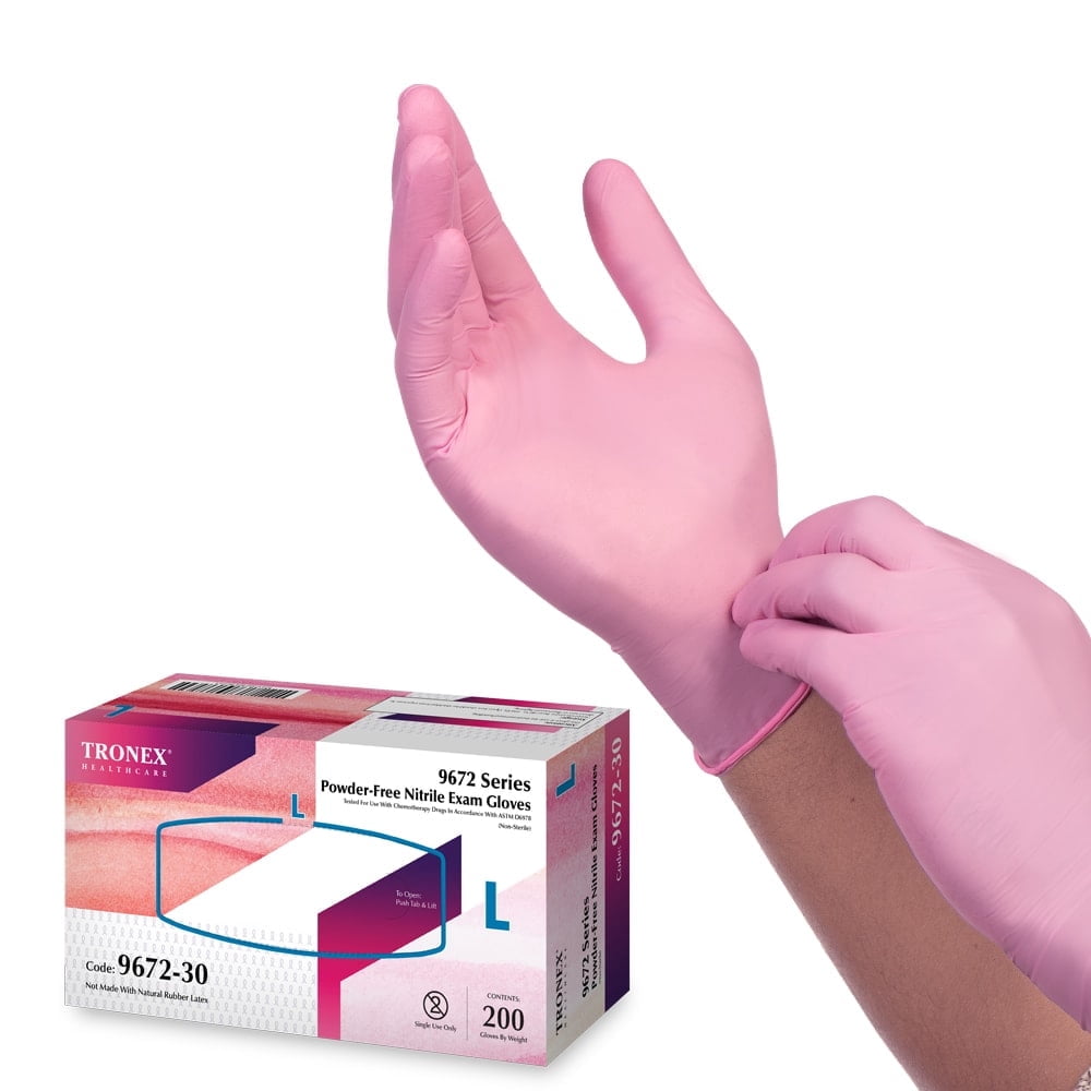 Tronex 9672 Chemo-Rated Nitrile Exam Gloves, Powder-Free, Pink, Large ...