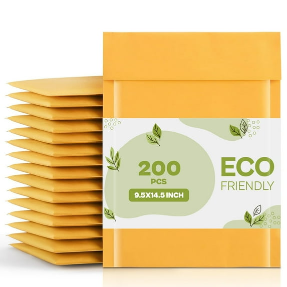 MMBM #4 Yellow Kraft Bubble Mailers 9.5" x 14.5" Waterproof Padded for Office Shipping Purpose in Bulk 200 Pack