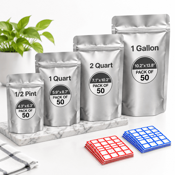 Seabale 200 4 Sizes Mylar Bag Bundle For Food Stor 10 Mil Thick Stand-up Zipper ...