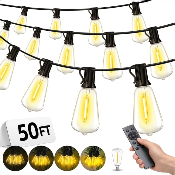 200-50FT Outdoor String Lights | Commercial Waterproof Patio Lighting with Remote | Dimmable LED for Backyard & Pergola | Multiple Lengths for Party & Deck Use