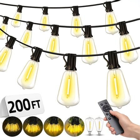 200-50FT Outdoor String Lights | Commercial Waterproof Patio Lighting with Remote | Dimmable LED for Backyard & Pergola | Multiple Lengths for Party & Deck Use