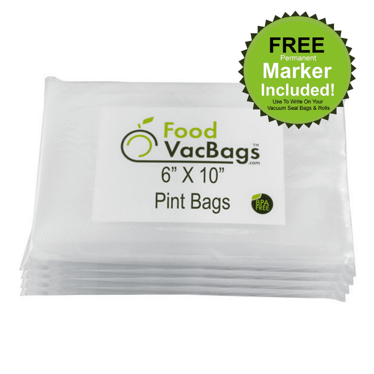 FoodVacBags Pint 6 x 10 Vacuum Seal Bags, Food Saver Compatible