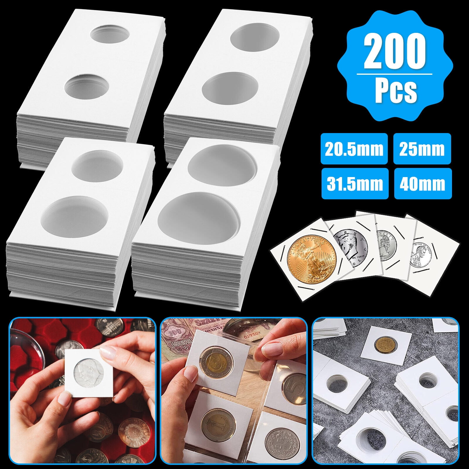 200 Assorted Coin Holder 2X2 Cardboard Mylar Flip For Penny Nickel