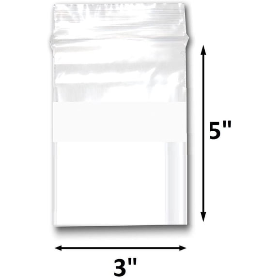 200 Bags of 3" x 5" 2 Mil Clear Plastic Reclosable Zip Poly Bags with Resealable Lock Seal Zipper with White block