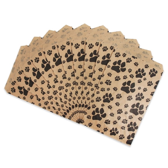 200 Bags of our Kraft 6" x 9" Decorative Flat Paper Gift Bags - Paw-Print Pattern on Kraft Bags - for Sales/Treats/Parties Cookies/Gifts.