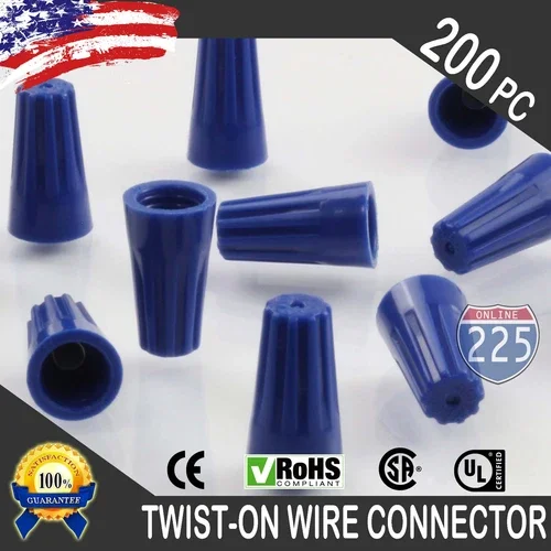 (200) Blue Twist-On Wire Connector Connection Nuts 22-14 Gauge Barrel Screw Us