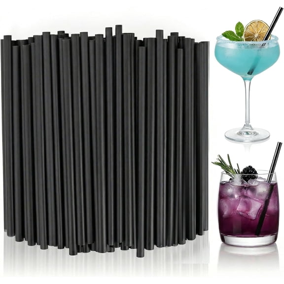 200 COUNT] 5inch Short Cocktail Straws, Black Disposable Small Drinking Straws, Swizzle Sticks, Mixer, for Bar, Margarita, Coffee, Martini, Whiskey, Milk, Club, Kitchen and Party