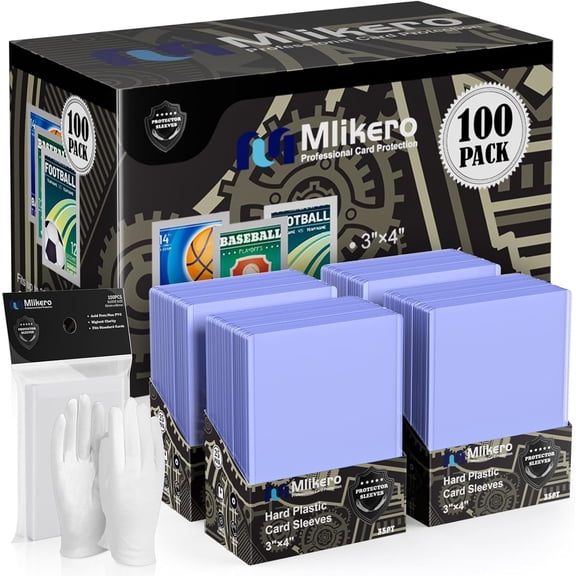 Mlikero 200 Card Sleeves Top Loaders for Cards, 3"X4" Toploaders for Cards, Premium Baseball Card Protectors Hard Plastic for Sports and Game Cards (100 Top Loaders + 100 Clear Sleeves)