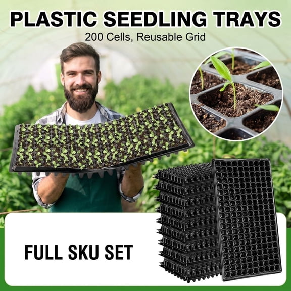 200 Cell Plastic Seedling Tray Nursery Grid Propagation Tray 21x10.8in for Garden Plant Seed Starting