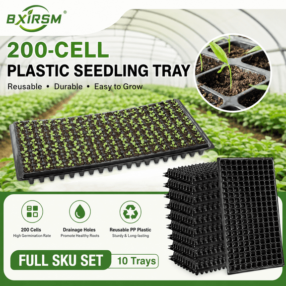 200-Cell Seedling Tray with Drainage Holes, Reusable Seed Starter Trays for Indoor Seed Starting Vegetables Flowers, Heavy Duty Plastic Plug