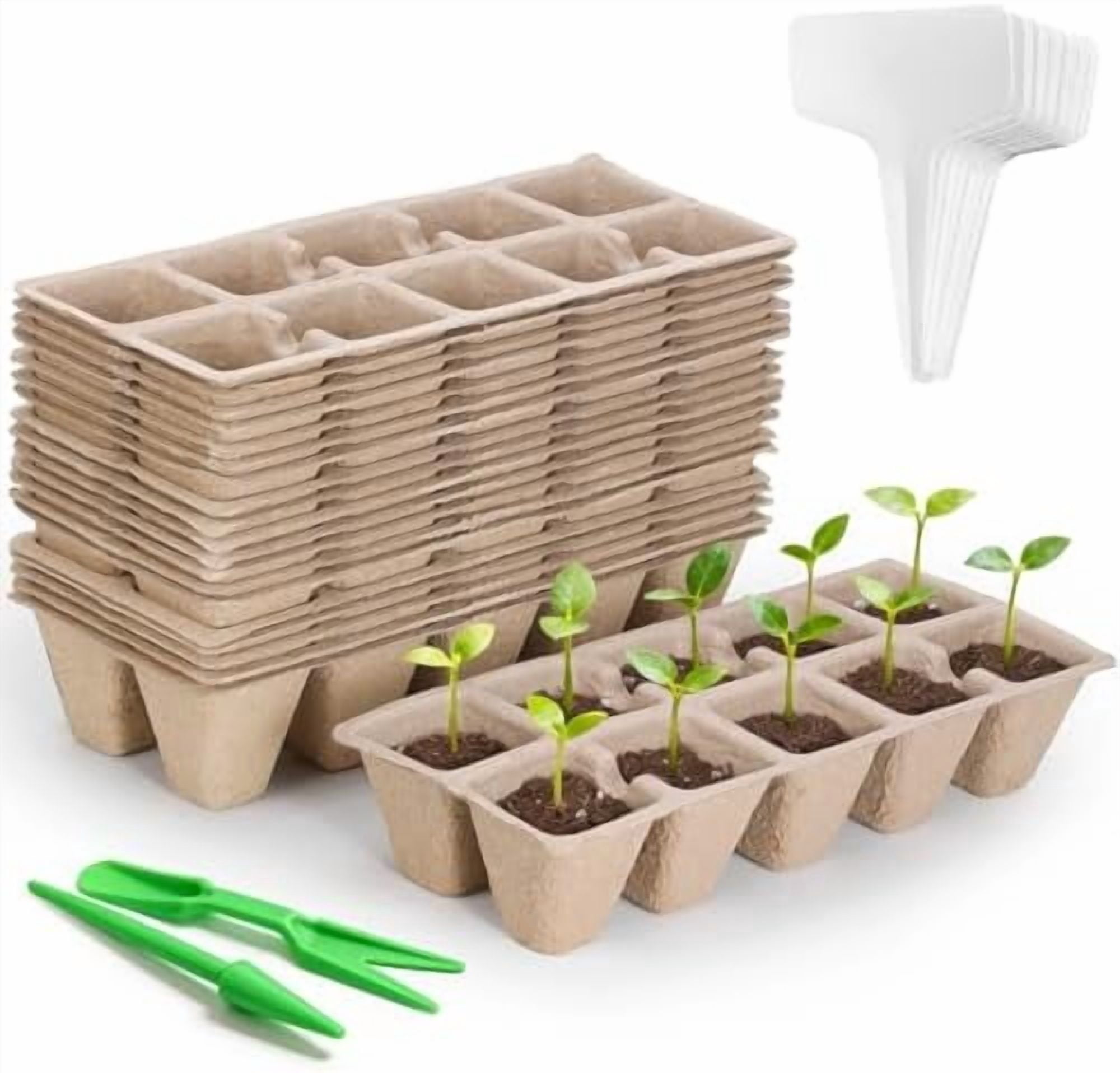 200 Cells Seed Starter Tray, 20 Pcs Biodegradable Plant Starter Peat Pots(Including T-Type Labels & Starter Tools)– Eco-Friendly Gardening Supplies, No Transplant Needed