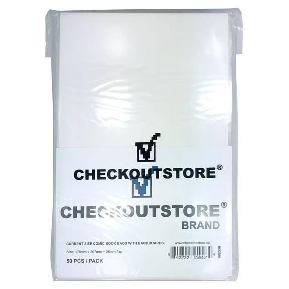 (200) CheckOutStore Crystal Clear Comic Book Resealable Bags with Backing Boards (Current Age - White)