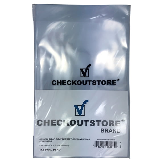 (200) CheckOutStore Crystal Clear Silver Age Comic Book Bags (Non-sealable Flap / Thick)