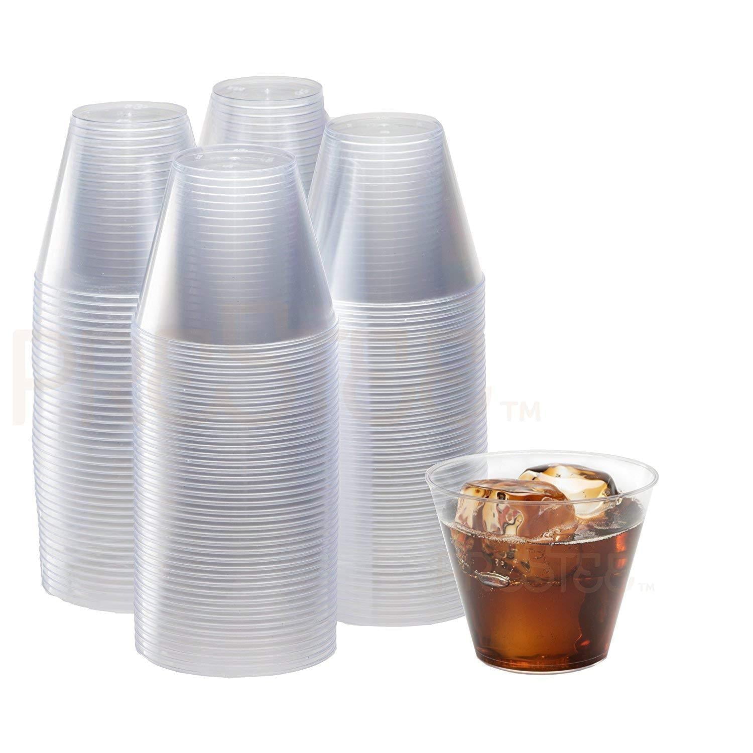 Munfix 200 Clear Plastic Cups 9 oz Old Fashioned Tumblers Fancy Disposable Wedding Party Cups Recyclable and BPA-Free