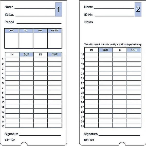 (200) Compatible 400E Time Cards, Form E14, 2 Packs of 100