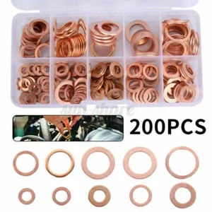 200* Copper Crush Washer Gasket Set Flat Ring Seal Assortment Kit For M5-M14 Kit