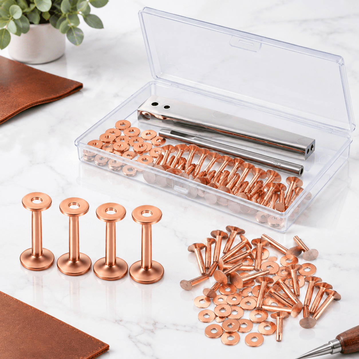 Tinner Rivet Tool 200 Copper Rivet and Tool Kit for Leather Crafting and Repair - Walmart.com