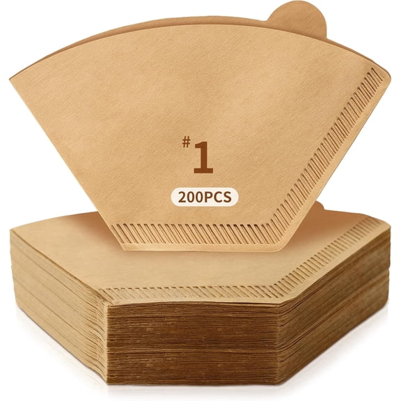 200 Count #1 Coffee Filters, Disposable U-Shape Natural Unbleached Paper Filters for Pour Over and Drip Coffee Makers, 1-2 Cup, Suitable for Home and Coffee Shop Use