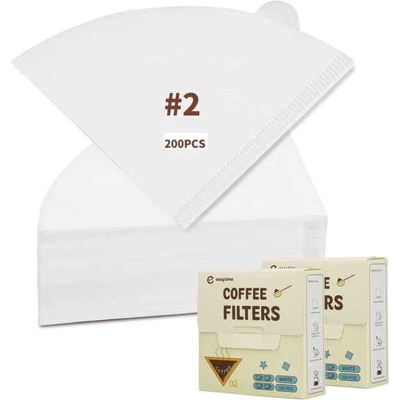 200 Count #2 Cone Coffee Filters, White Natural Paper, Disposable Pour Over Coffee Filters, 2-4 Cup Size, Ideal for Home Brewing and Coffee Shops(2 Pack)