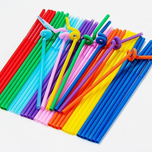 200 Count 10.2 Inch Colorful Flexible Plastic Drinking Straws,Bendable Long  Thick Disposable Artical Straws,for Party,for Use with Any Jumbo Cup or