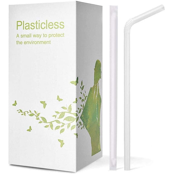 200 Count 100% Plant-Based Wrapped Compostable Straws - Plasticless Biodegradable Flexible Drinking Straws - A Fantastic Eco Friendly Alternative to Plastic Straws