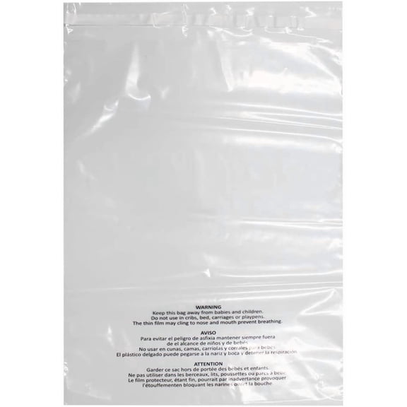 200 Count 12x15 Inch Self Seal Clear Poly Bags with Suffocation Warning for Packaging Clothing, T Shirts, Decorative Wrappers and More with Permanent Adhesive (1.5mil)
