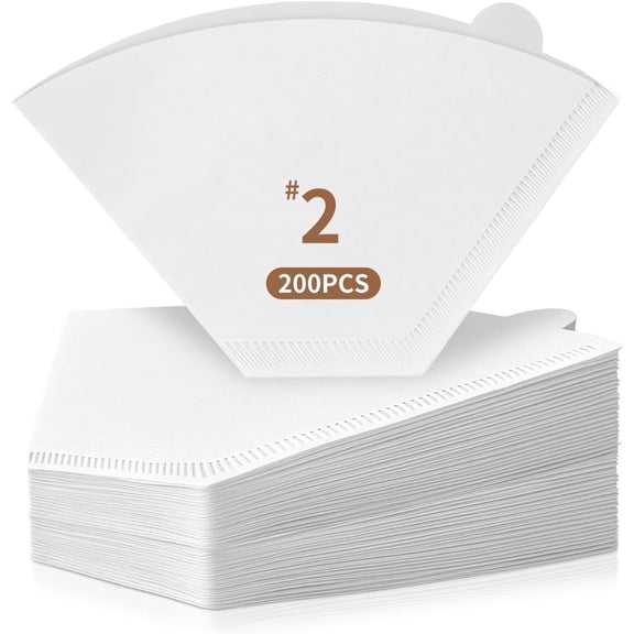 200 Count #2 Coffee Filters, Disposable U-Shape Natural Unbleached Paper Filters for Pour Over and Drip Coffee Makers, 2-6 Cup, Suitable for Home and Coffee Shop Use