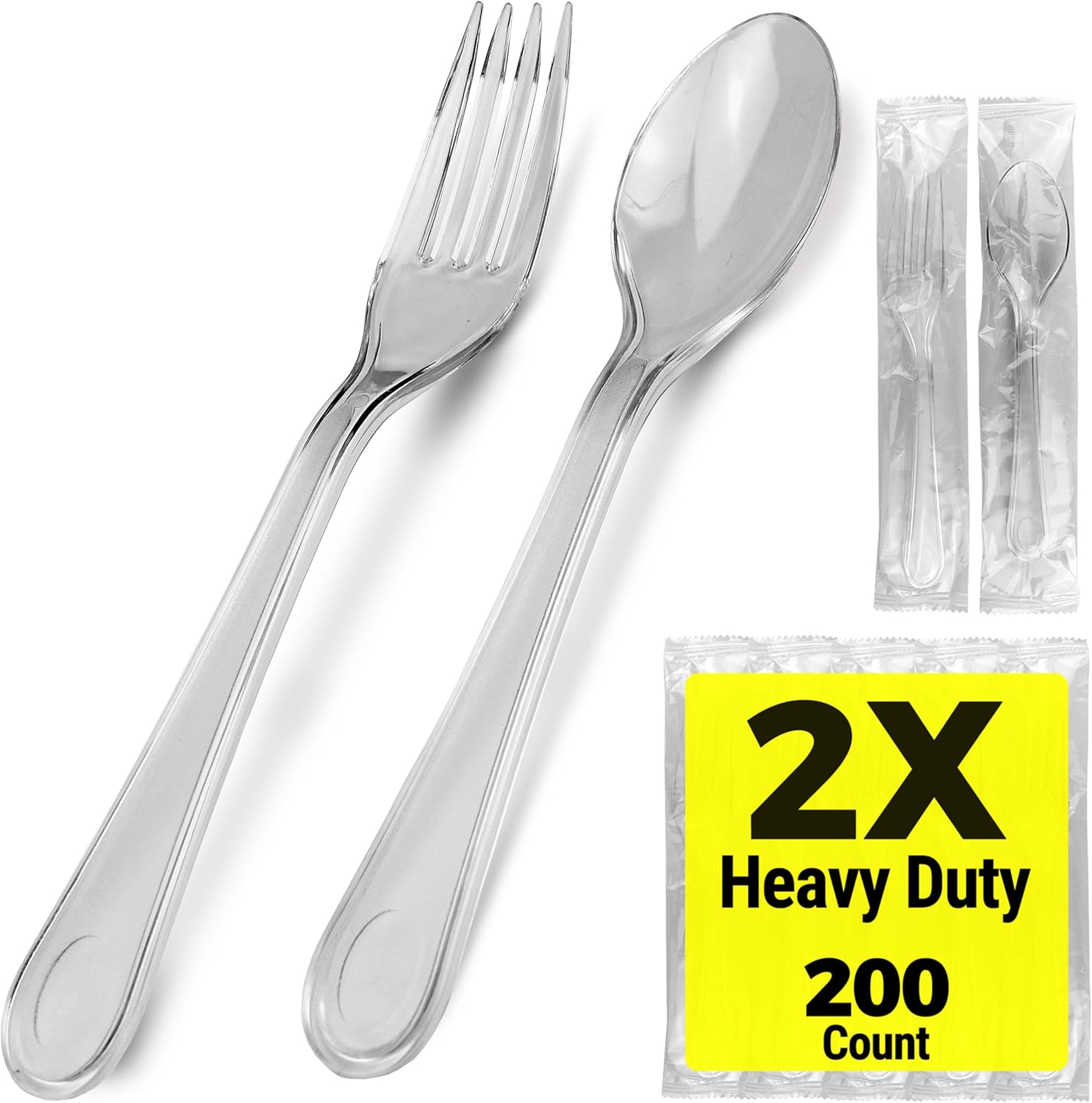 [200 Count] 2X Heavy Duty Clear Plastic Forks and Spoons Set ...