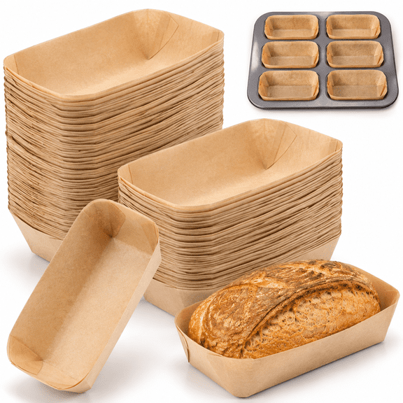 200 Count 4"x2"x2" Unbleached Paper Mini Loaf Baking Cups For Oven and Air Fryer
