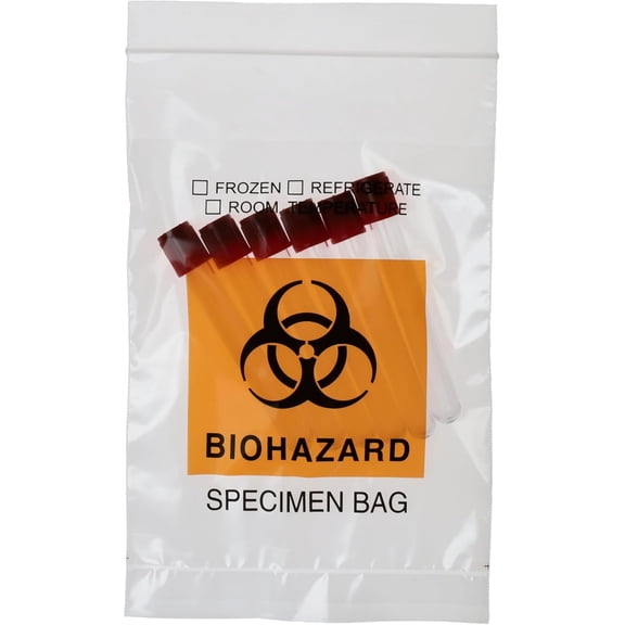200 Count 6"x9" Biohazard Specimen Bags, Plastic Transport Zip Bags with Outside Pocket for Lab Use