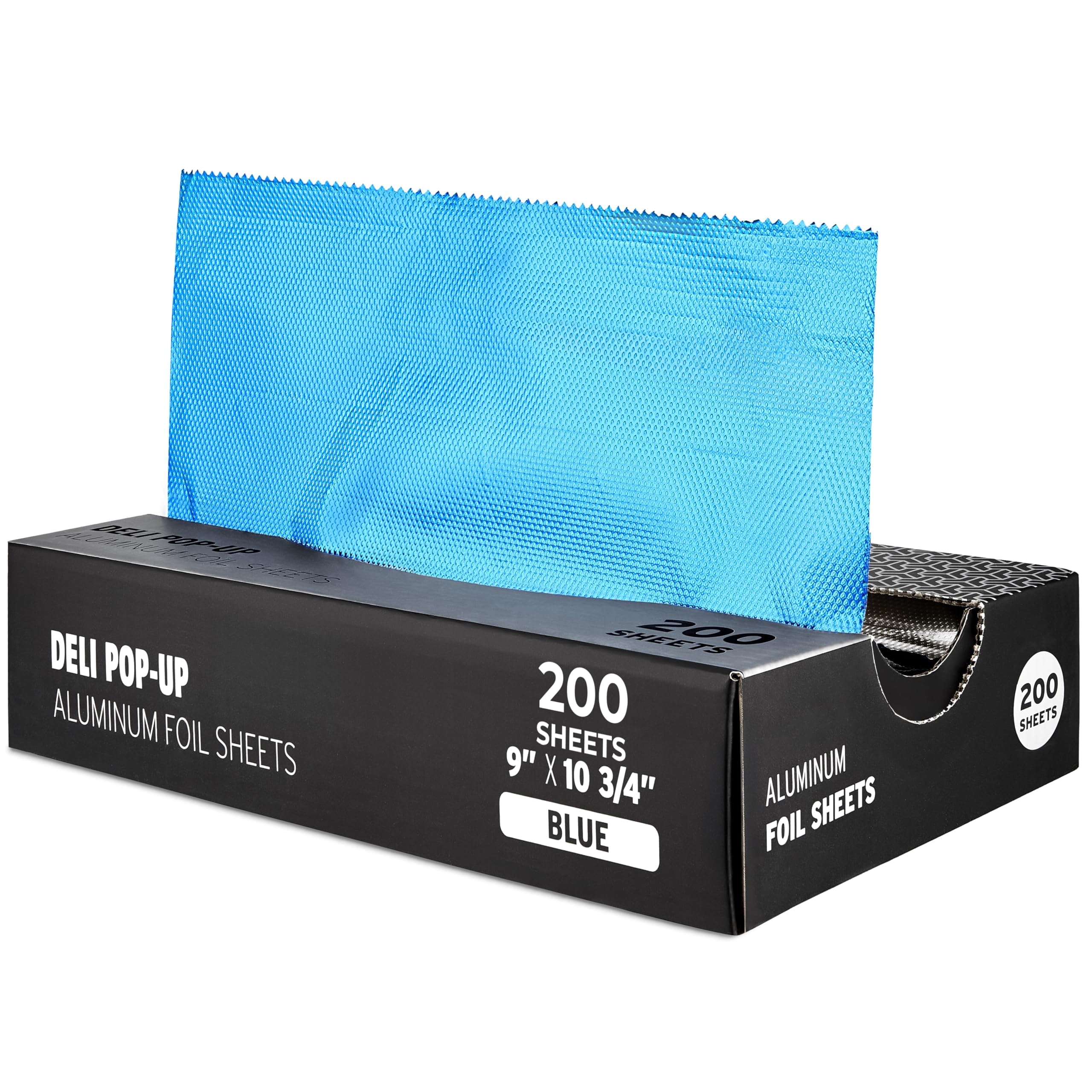200 Count 9 Inch Blue Pre Cut Aluminum Pop Up Sheets for Restaurant Disposable Food Wrap for Burrito Hot Dog or Sandwich Stock Your Home