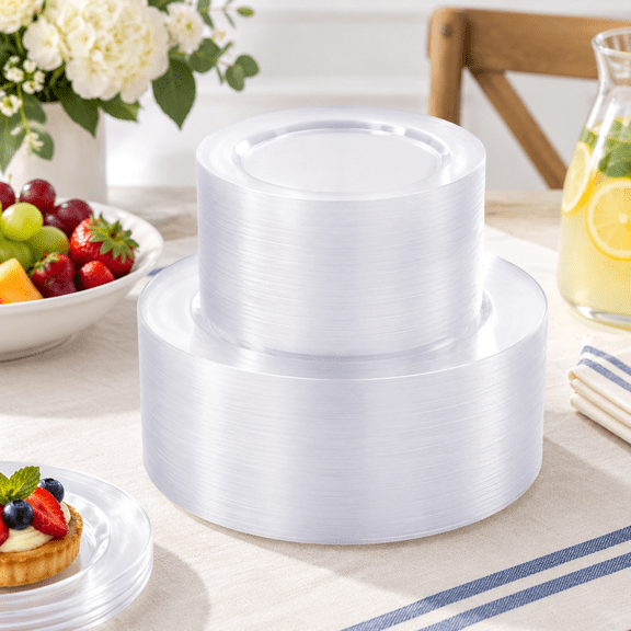 200 Count Clear Disposable Plastic Plates Set for 100 Guests