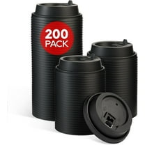 200 Count Coffee Cup Lids, 3.54'' Disposable Plastic Lids for 10oz, 12oz, 16oz, and 20oz Paper Cups, Black