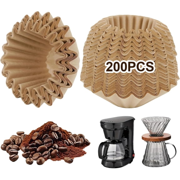 200 Count Coffee Filter Paper Compatible with Wave Dripper 155 Series Unbleached Disposable Filters for 12 Cup Pour Over, Clean Single-Serve Brewing at Home or Office