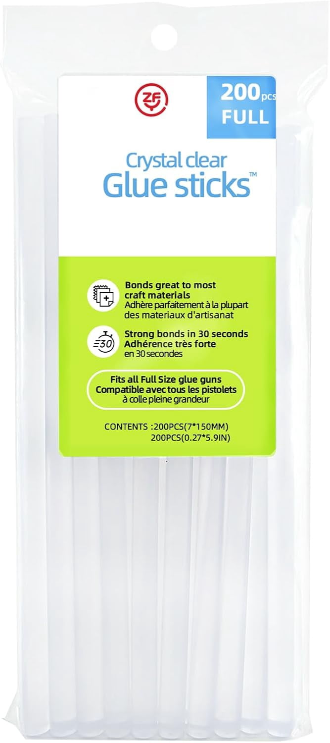 200 Count - Crystal Clear Hot Glue Sticks Full Size, 5.9" x 0.27", All-Purpose for Crafting, Wood, Metal, Glass, Plastic, Fabric, Foam Ideal DIY, Scrapbooking & More
