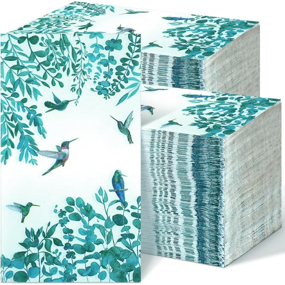 200 Count Disposable Bathroom Hand Towels Paper Guest Towels for Bathroom Butterfly Flower Bird Napkin Paper Disposable Guest Napkins for Birthday Holiday Party Supplies(Eucalyptus)