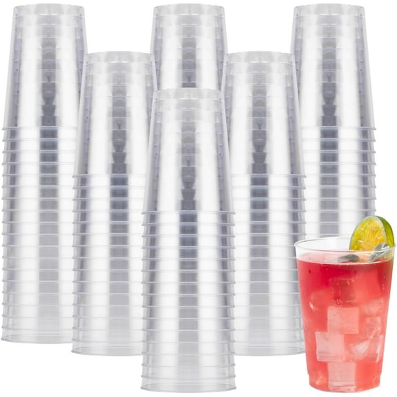 200 Count Disposable Clear Plastic 10oz Cups for Party,Cocktail Glasses for Wedding Thanksgiving,Christmas, and Parties