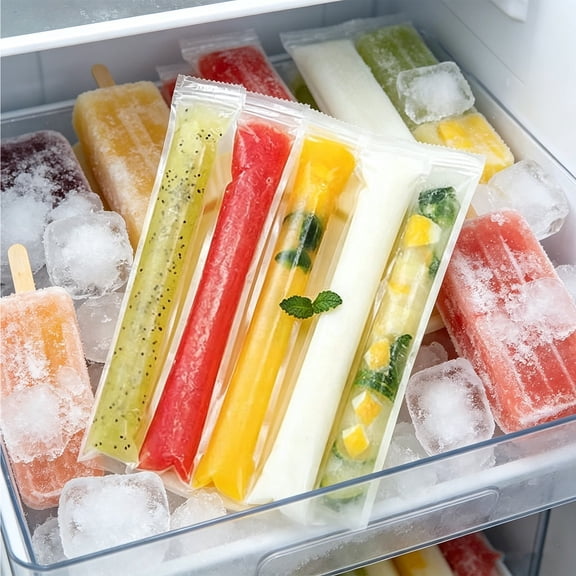 200 Count Disposable Ice Bags, Double Sealed DIY Ice Candy Bags, Food-Grade Freezer Safe Popsicle Maker Bags with Funnel